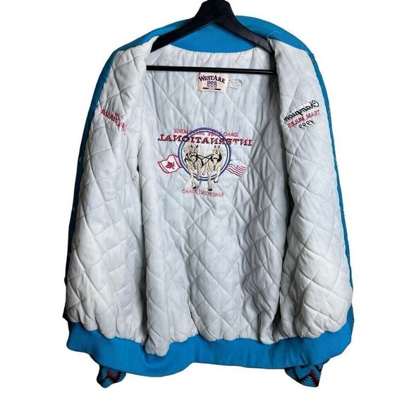 Vintage 90s West Ark Aztec Turquoise Bomber Jacket XXL - Picture 7 of 8